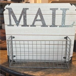 Rustic Mail Organizer with Wire Basket